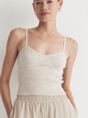 Madewell Corset-detail crop sweater tank in Hthr Sand tan netural top Small